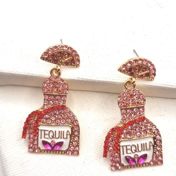 New TEQULIA PINK & RED rhinestone earrings - Picture 1 of 12